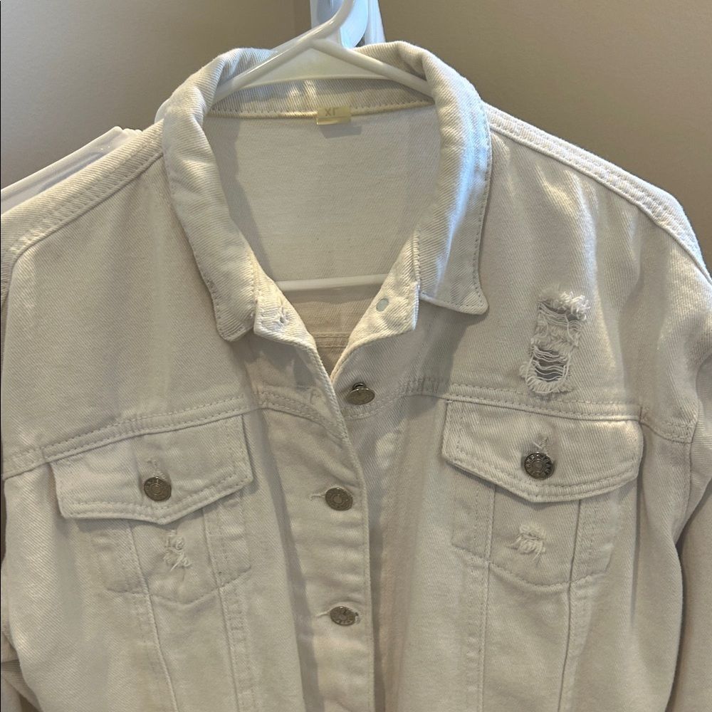 LifeShe White Cropped Denim Distressed Jacket, Women’s XL - Picture 5 of 8